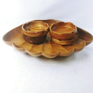 Salad Bowl 4 Serving Bowls Wooden Clam Shell Handcrafted Philippines